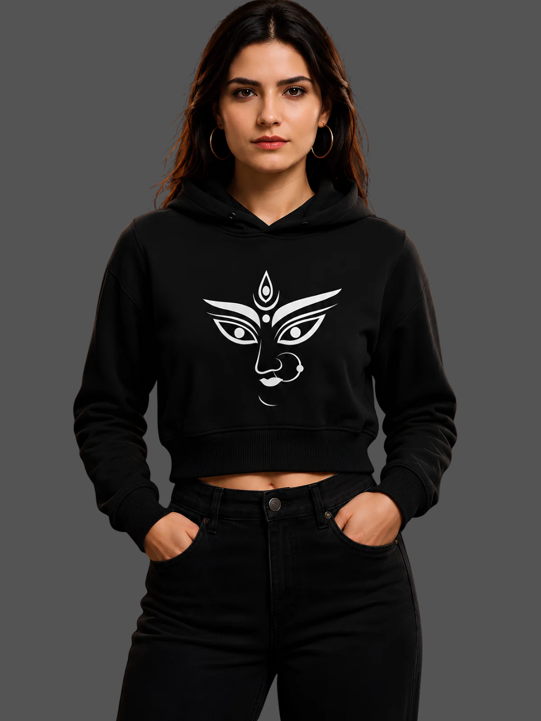 Shakti Face Reflective Female Cropped Hoodie